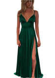 Forging Slings Deep V-Neck Bareback Official Picture Solid Color Open Forked Mid-Rise Long Skirt Temperament Commuting Women's