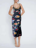 Women's 2024 Vintage Y2K Table Collection Print Sleeveless Backless Midi Bodycon Party Slip Cami A-Line Long Dress-Outfit