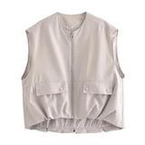 2024 Fall Season New Women's Street Fashion Pleated Hem Cotton Vest W063 2771-Outfit