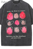 New Water Wash Y2k Harajuku T-shirt Anime Skeleton Printed Cotton T-shirt Kawaii Women's Goth Old Craft Short Sleeve