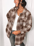 The Ins Autumn Urban Leisure Long Sleeve Lapel Loose Female Shirt Plaid Wool Coat-Outfit