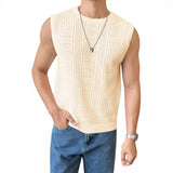 Toloer Men's New Solid Color Sweater Fashion Men's Sleeveless Jacket Hollow Out Breathable Round Collar Recreational