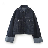 Women's Autumn New Collar Denim Jacket Jacket + Curly-Side Trousers