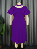 Casual Comfort Hollow Collar Folding Skirt Elegant Style Level Feel Horn Sleeve Dress Dress
