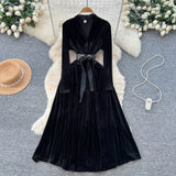 Light Luxury Famous Woman High-End Sense V Collar Long Sleeve Strap To Close The Waist Velvet Dress Women Autumn And Winter Lanky