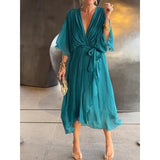 New Women's Solid Color With Long Skirt Bat Sleeve Irregular Dress
