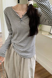 Is A Unique Korean Style Lazy Style Thin Long-Sleeved Striped T-Shirt, A New Slim Blouse For Women In Early Autumn.-Outfit