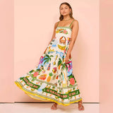 Summer New Sexy Sling Temperament Print High Waist Swing Dress