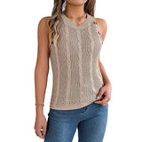 Shooting 2025 Summer Solid Color Jasmine Buttonless Sleeveless Top Resort Knitwear Women's