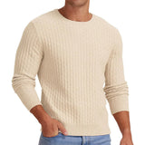 Toloer Men's New Waffge Solid Color Round Collar Long Sleeve Sleeve Sweater Fashion Casual Men's Sweater