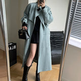 Women's Belted Long Windbreaker Women's Coat Korean Casual Slim