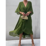 New Women's Solid Color With Long Skirt Bat Sleeve Irregular Dress