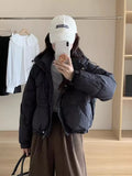 Puff Hooded Down Jacket Women's Short Winter 2024 New Add Thick Color Zipper Sleeve White Duck Velvet Bread Coat-Outfit