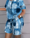 Independent Station Spring And Summer Fashion Positioning Printing Short-Sleeved 2-Piece Set Of Women-Outfit