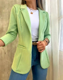 Elegant Pure Color Long Sleeve Coat Women Spring Autumn Casual Pocket Suit Jacket 2023 Pink Open Stitch Coats-Outfit