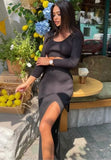 Spring Pure Color Long-Sleeved Fashion Sexy Split Long Skirt Two-piece
