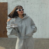 Basic Solid Hooded Tracksuit Set-Outfit