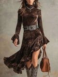 Women's Velvet Splicing Lace Waist Dress French Temperament