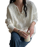 Twist Temperamental Sweater Blouse 2024 Autumn And Winter New Soft Wind Loose Sleeve Knitting Outside Women's Wear-Outfit