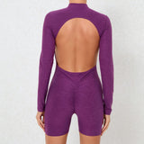 Toloer Collar Zipper Open Back Long Sleeve Onesie Dance Fitness Sports Onesie Sexy Tight Yoga Dress Woman-Outfit