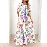 Women's Explosive Cotton Flowers Printed With Short-Sleeved Dress