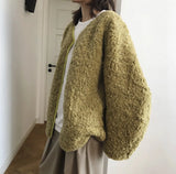 Winter Women Fashionable Soft Double-Sided Wearable Imitate Lambswool Coat Loose Padded Cocoon Woolen