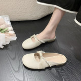 Toloer Half Slippers Female Spring Outside Wear 2024 Fairy With Skirt French Half Support Single Shoes Pregnant Women Flat Muller Cool Drag-Outfit
