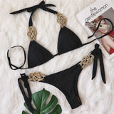 Toloer New Bikini Solid Color Split Swimsuit Sexy Hand-Woven Women's