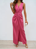 Summer Women's Elegant Kinesy Sleeveless V-Neck Opening And Repair Body Temperament Dress Dress