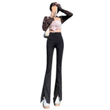 Toloer Micro Bell Pants Slit Slim Slim Small Floor Pants High Waist Autumn Female Slit Suit Long Pants-Outfit