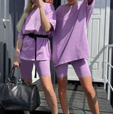 Two-piece Set With Belt Solid Color