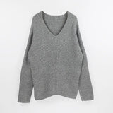 Casual Loose Knit Sweater Women V Neck Stripe Pullover Tops Batwing Long Sleeve Solid Lady Sweaters Jumper Pulls