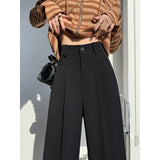 Toloer Figure Black Wide Leg Pants Female Autumn High Waist Down Narrow Version Small Thin Loose Blasuit Pants-Outfit