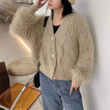 New Autumn And Winter Style Foreign Style Design Imitates The Mink Hair Thickened Coat Knitted Cardigan Women's Loose And Thin Sweater.-Outfit