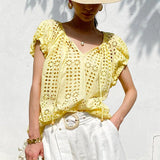 T-Shirt Holiday Style Embroidered Top Short Sleeve Summer French Design Sense South Oil Women's Lace Shirt