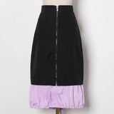 Patchwork Loose Midi Skirt For Women High Waist Colorblock Long Skirts Female Summer Casual Clothing Style New