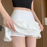 Splicing Mini Skirt for Women Y2K Korean High Waist Sweet Preppy Pleated Skirt Summer Solid Ruffles Kawaii A Line Skirts-Outfit