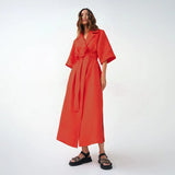Elegant Lace Up Robe Dress Summer Wrap Long Dresses Women Casual Loose Half Sleeve Cotton Linen Office Blazers