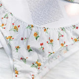White Ribbed Floral Print Lingerie Set-Outfit