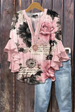 Creative Flower Element 3D Printed Casual Trend V-Necked Lace