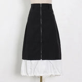 Patchwork Loose Midi Skirt For Women High Waist Colorblock Long Skirts Female Summer Casual Clothing Style New