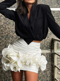 Ruched Ruffle Flower Bodycon Mini Skirt-Outfit