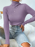 Turtleneck Ribbed Knit Sweater-Outfit