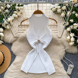 Luxury Gold Wind High-End Sleeveless Knitted Vest Women Summer Metal Kinesi Design Chic Hot Girl Top
