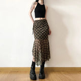 Toloer 2024 New Women's Plaid Purse Hip Irregular Flounces Slim Skirt-Outfit