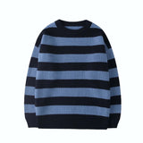 Striped Sweater Autumn Casual O-neck Oversized Knitted Sweater Vintage Winter Warm Loose Unisex Female Pullover