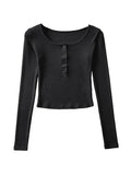 Button Up Long Sleeve Crop Top-Outfit