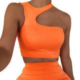 Toloer Summer Hot Style Women's New Sexy Shoulder Irregular Short Sports Vest Bottom Top-Outfit