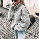 Toloer Women's WISH Turtleneck Long Sleeve Jumper Loose Casual Knit Sweater
