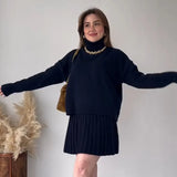 Solid Color Round Collar Loose Blouse Simple Dress Set In Autumn